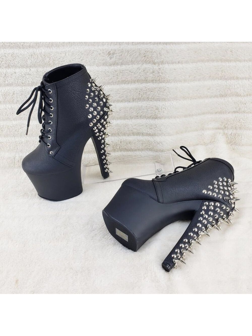 Spikes & Studs High Heel Platform Punk Rock Ankle Boots Fearless - Picture 3 of 11